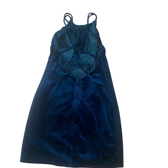 Blue Velvet Strappy Midi Dress By Dear Moon Size 7 Party Cocktail Holiday - Picture 6 of 15